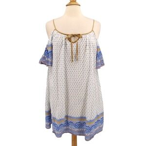 Free People Printed Peasant Dress Small Cold Shoulder Gauze Romantic Flawed
